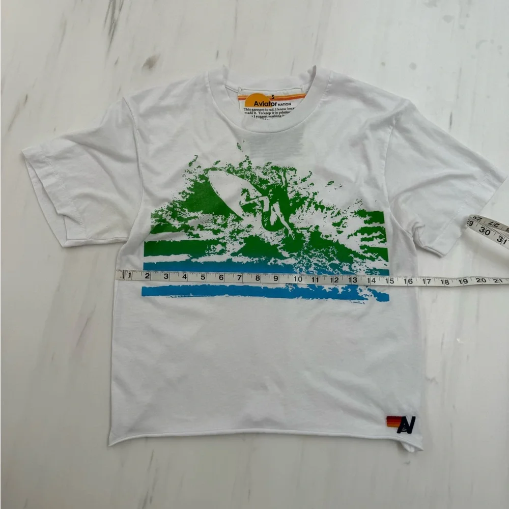Aviator Nation NWOT White Tee with Green Graphic Small - Picture 3 of 5